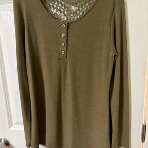 7th Ray Olive Button-Down Long Sleeve Top